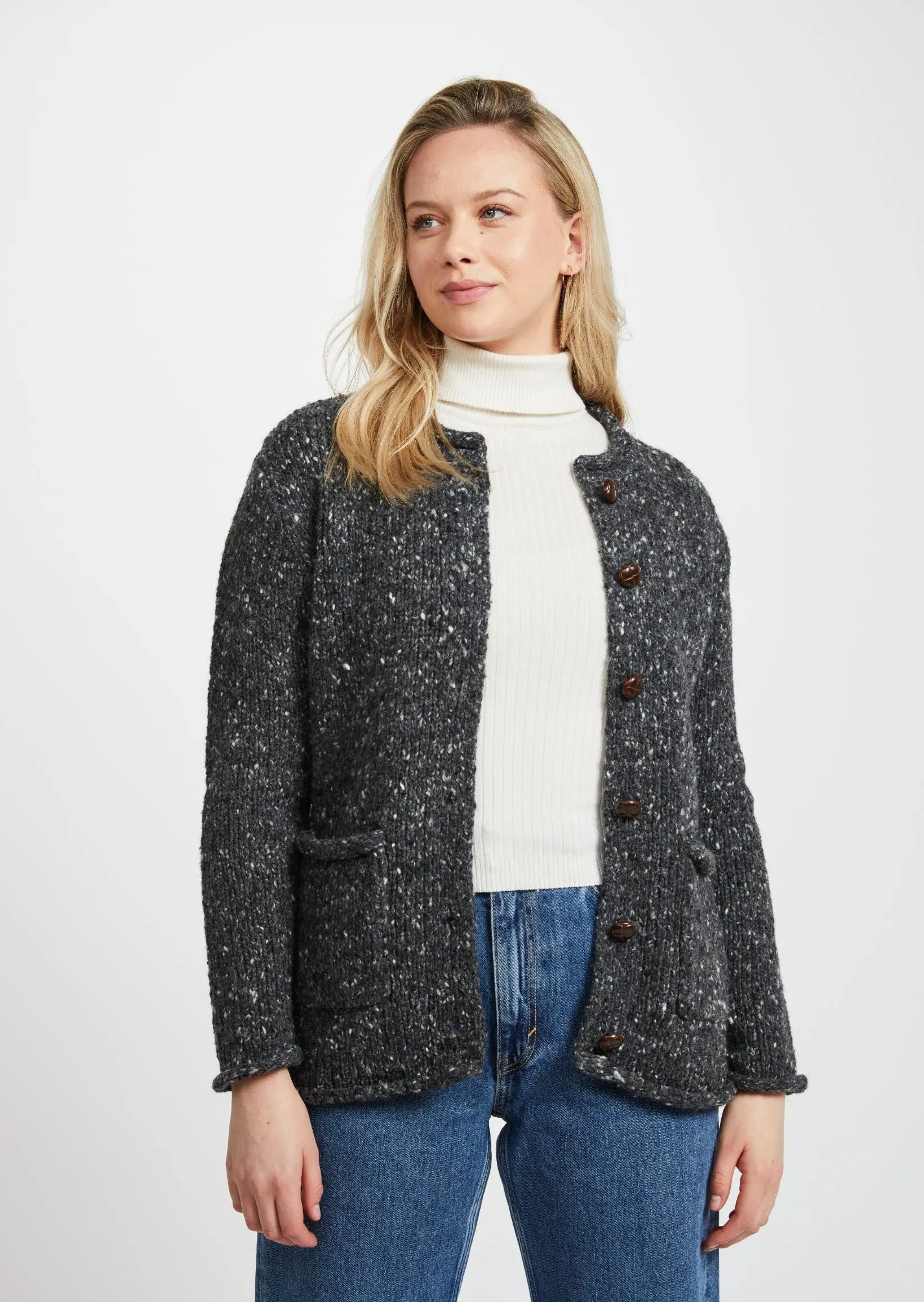 Ladies Donegal Wool Cardigan | Charcoal