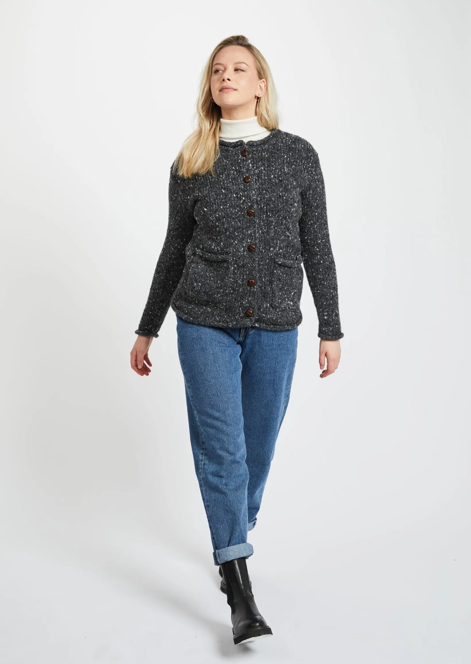 Ladies Donegal Wool Cardigan | Charcoal