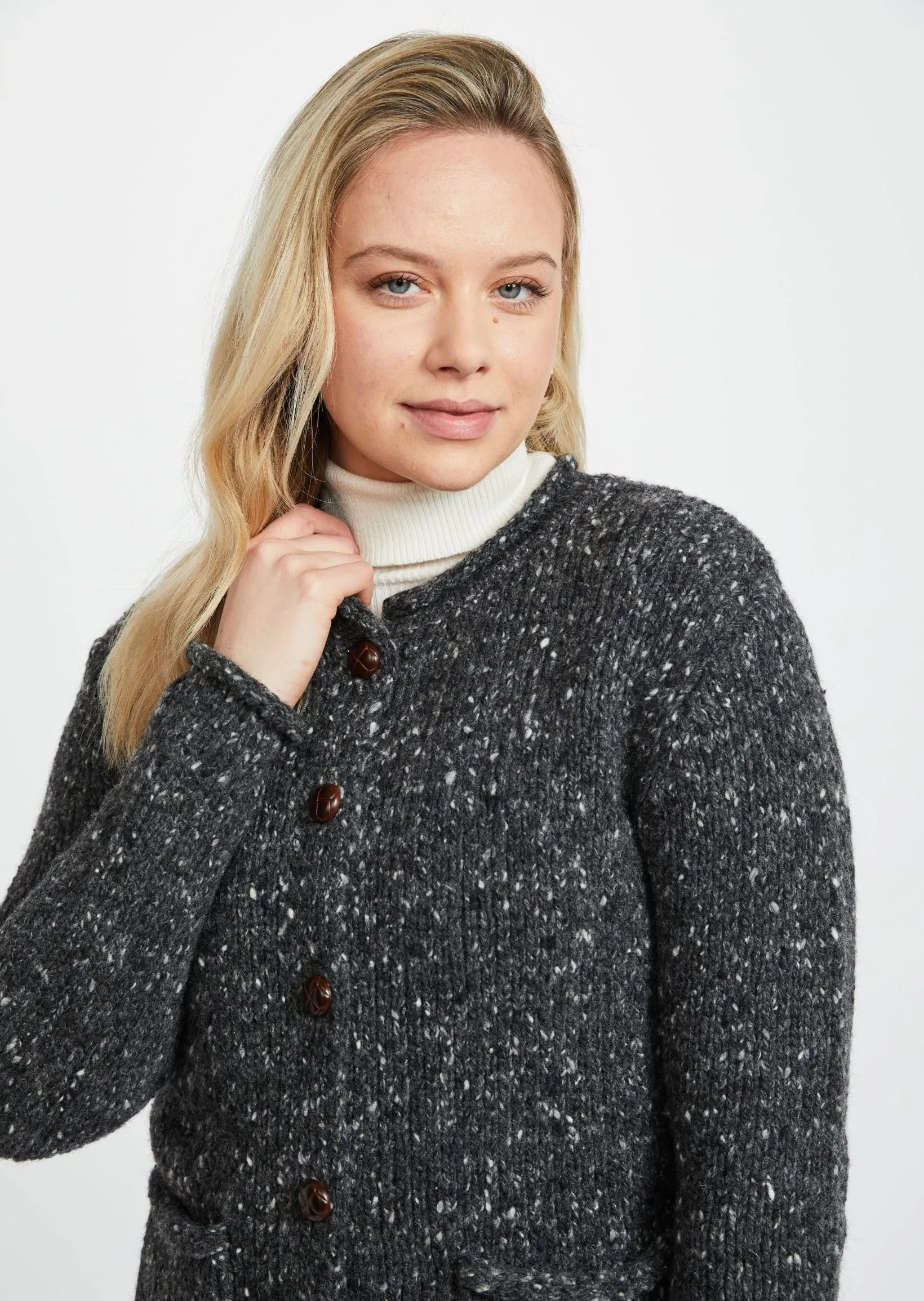 Ladies Donegal Wool Cardigan | Charcoal