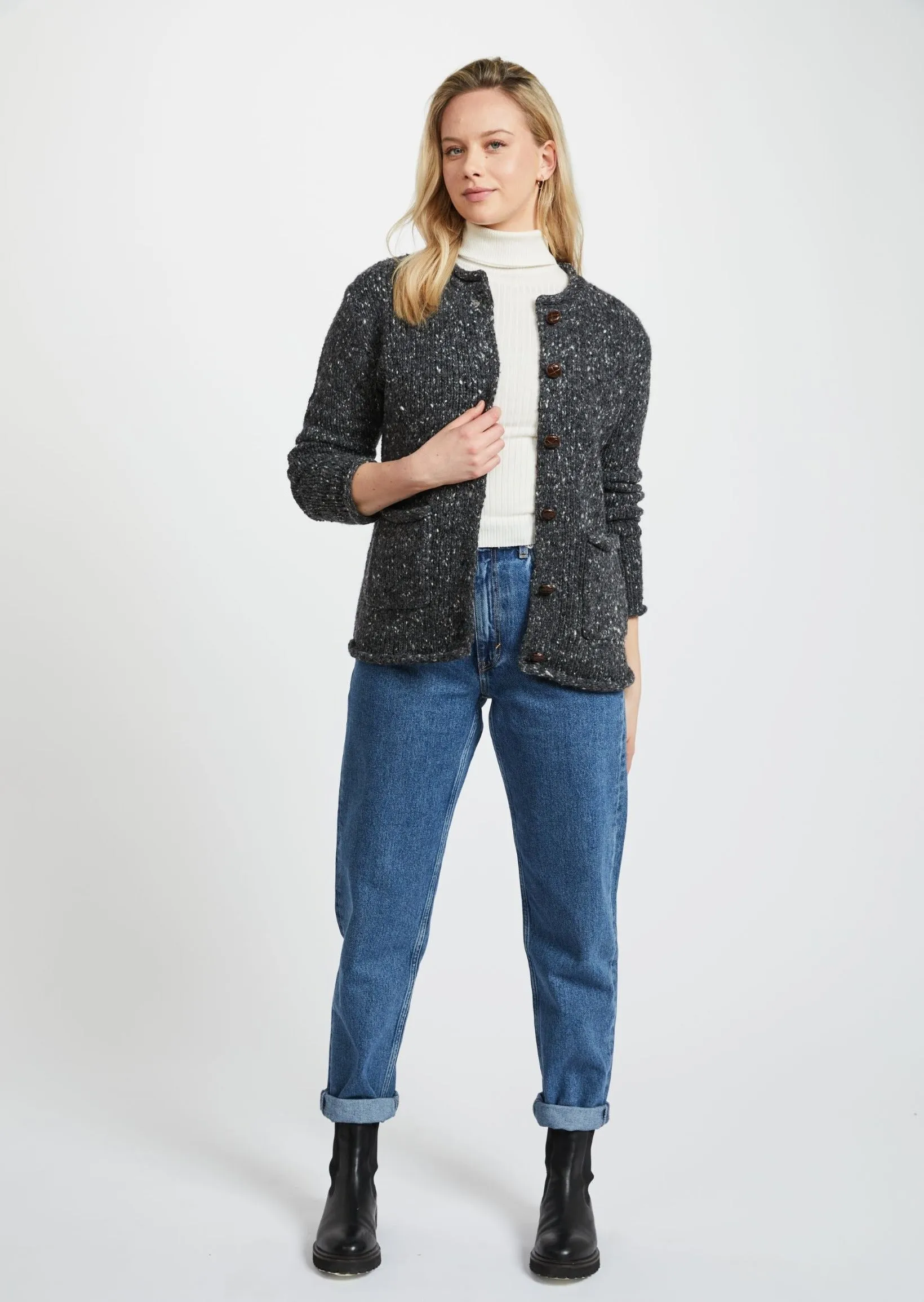 Ladies Donegal Wool Cardigan | Charcoal