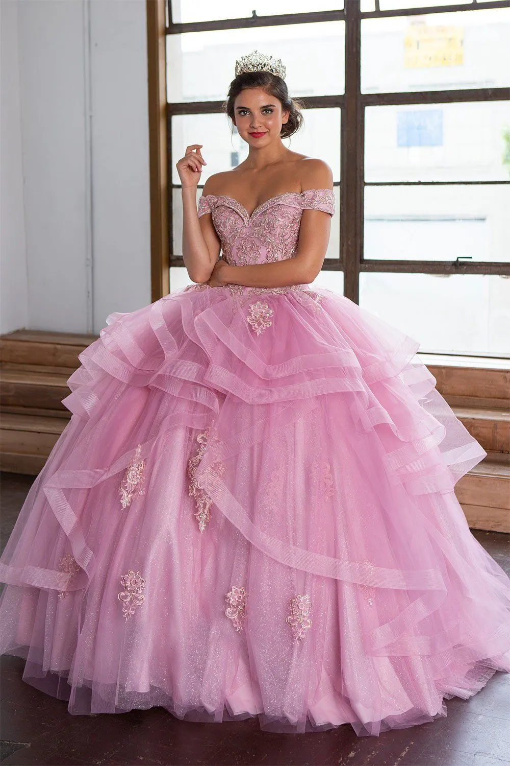 Layered Off Shoulder Quinceanera Dress by Calla KY018383