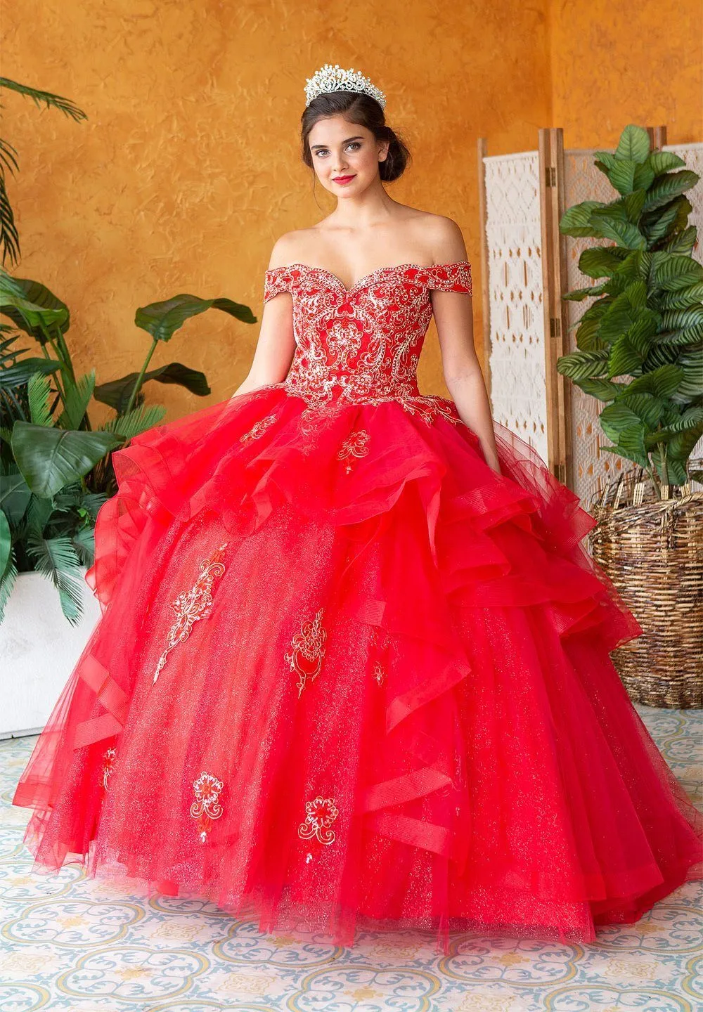 Layered Off Shoulder Quinceanera Dress by Calla KY018383