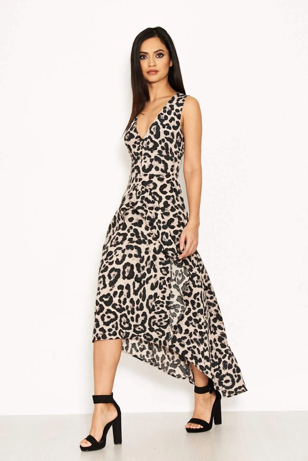 Leopard Print Frill Maxi Dress