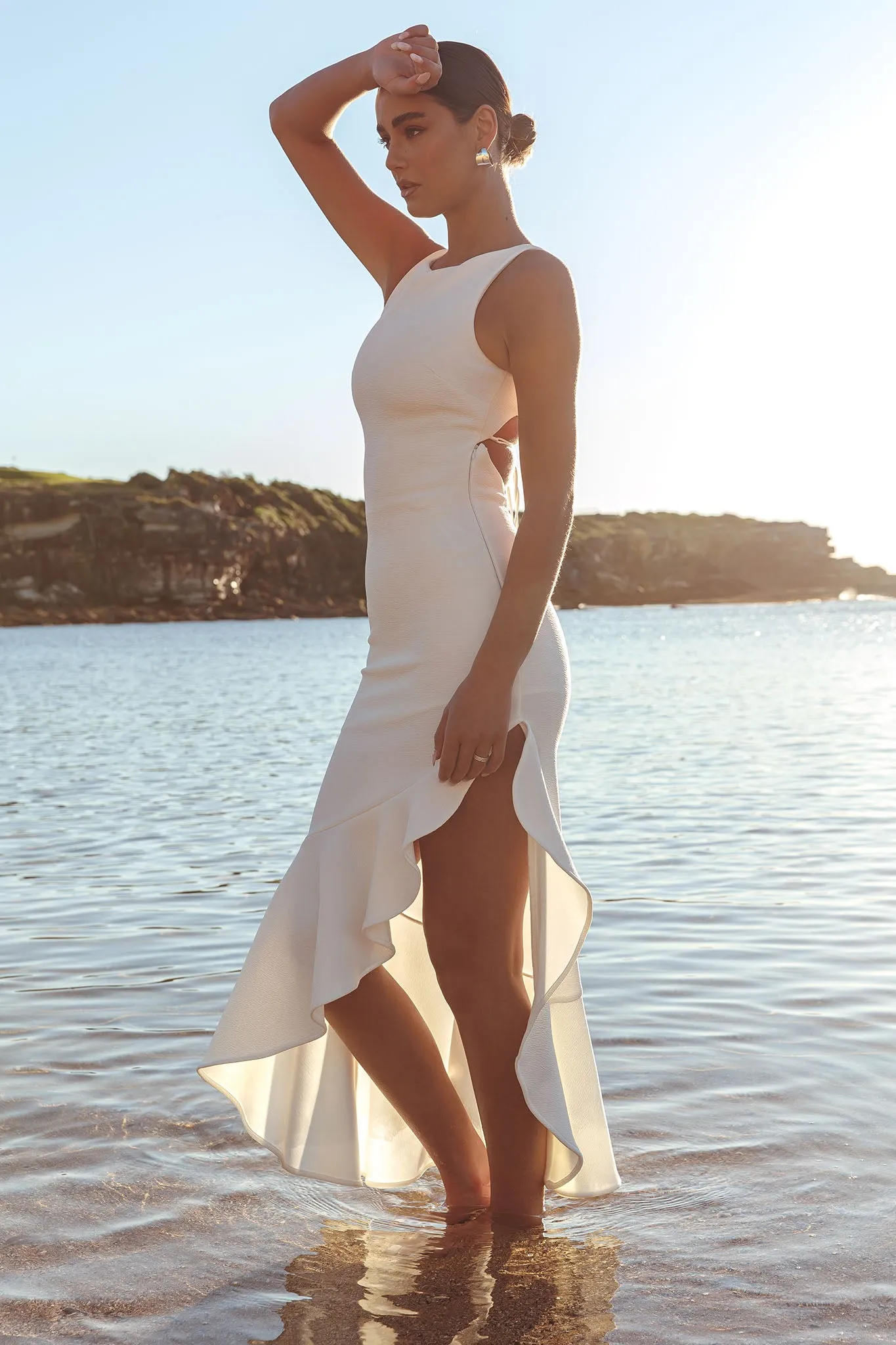 Lights On Asymmetric Hem Maxi Dress White