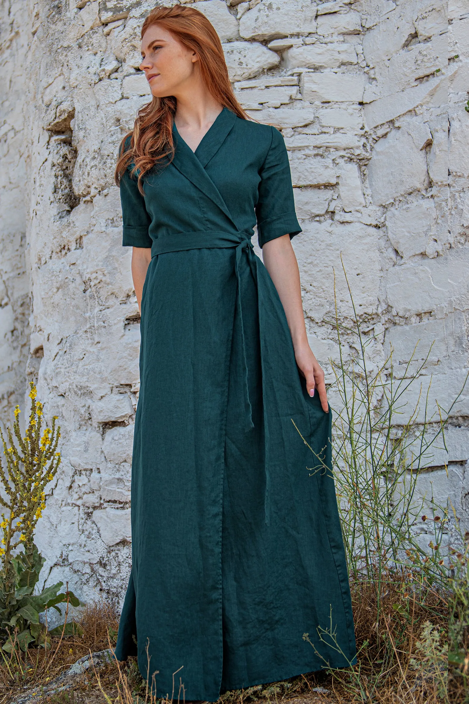 Linen Maxi Dress with Tie Waist