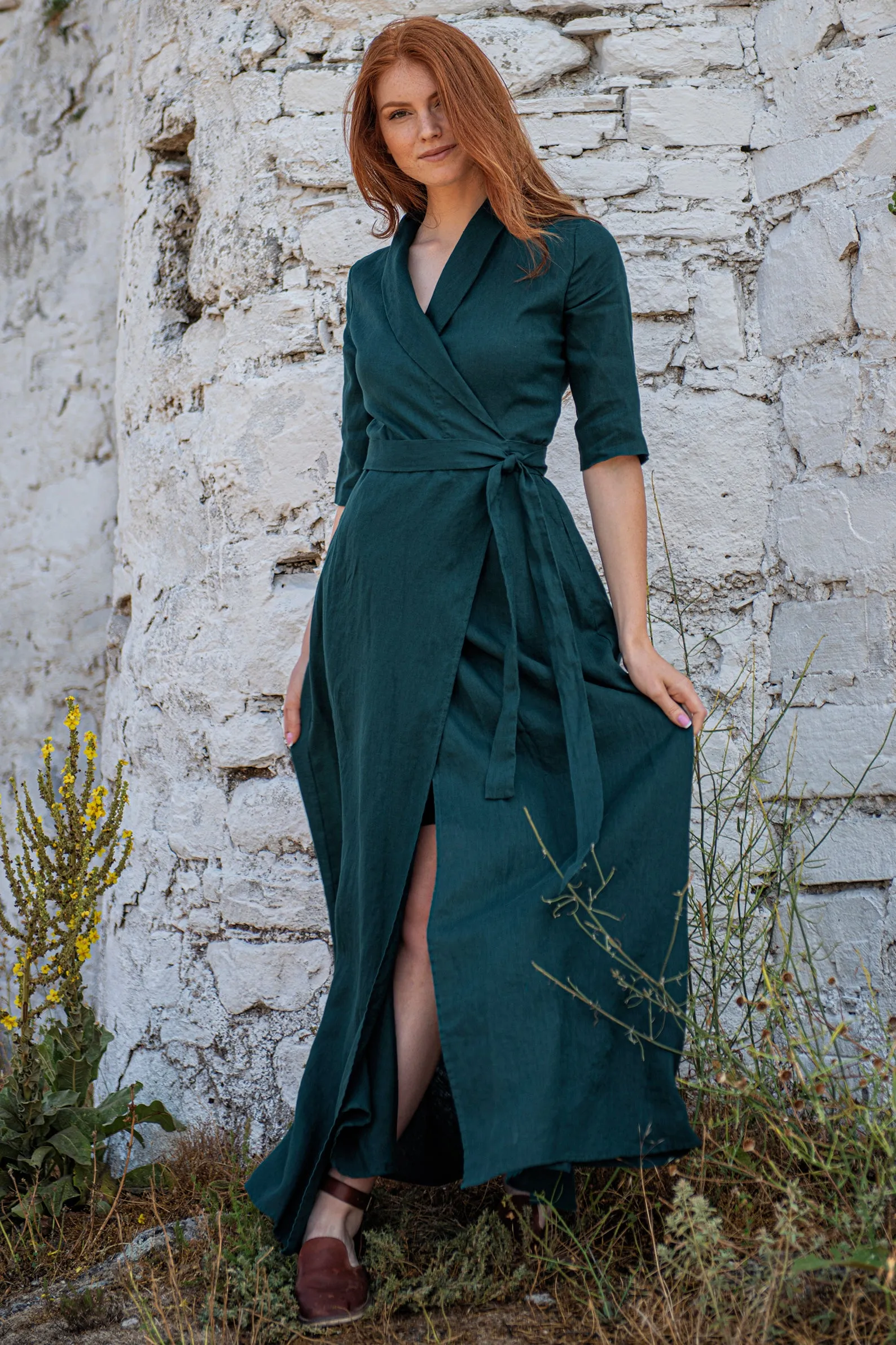 Linen Maxi Dress with Tie Waist