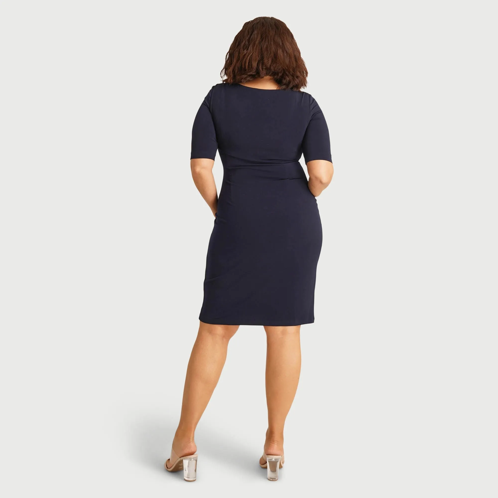 Lisa Navy Faux Wrap Dress