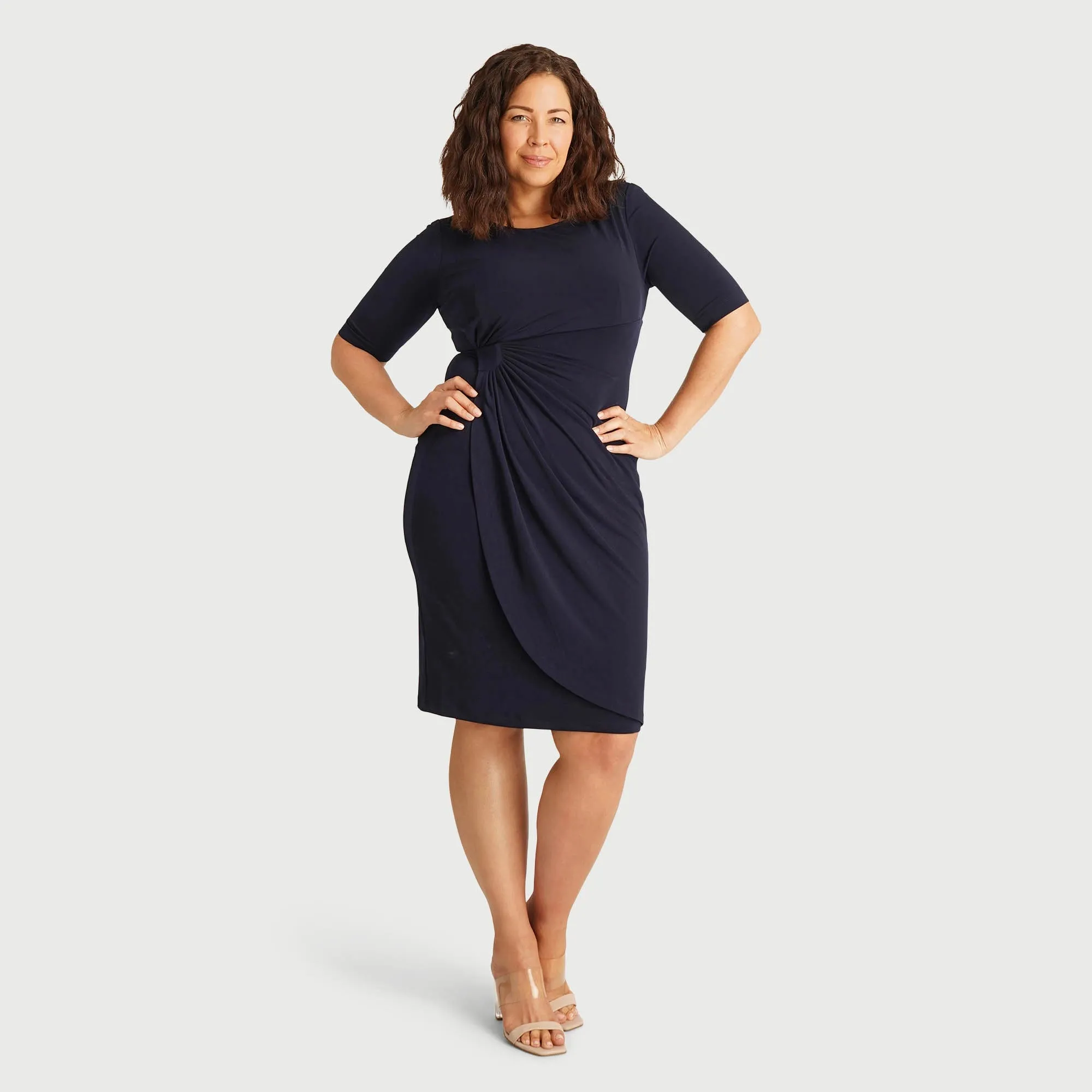 Lisa Navy Faux Wrap Dress