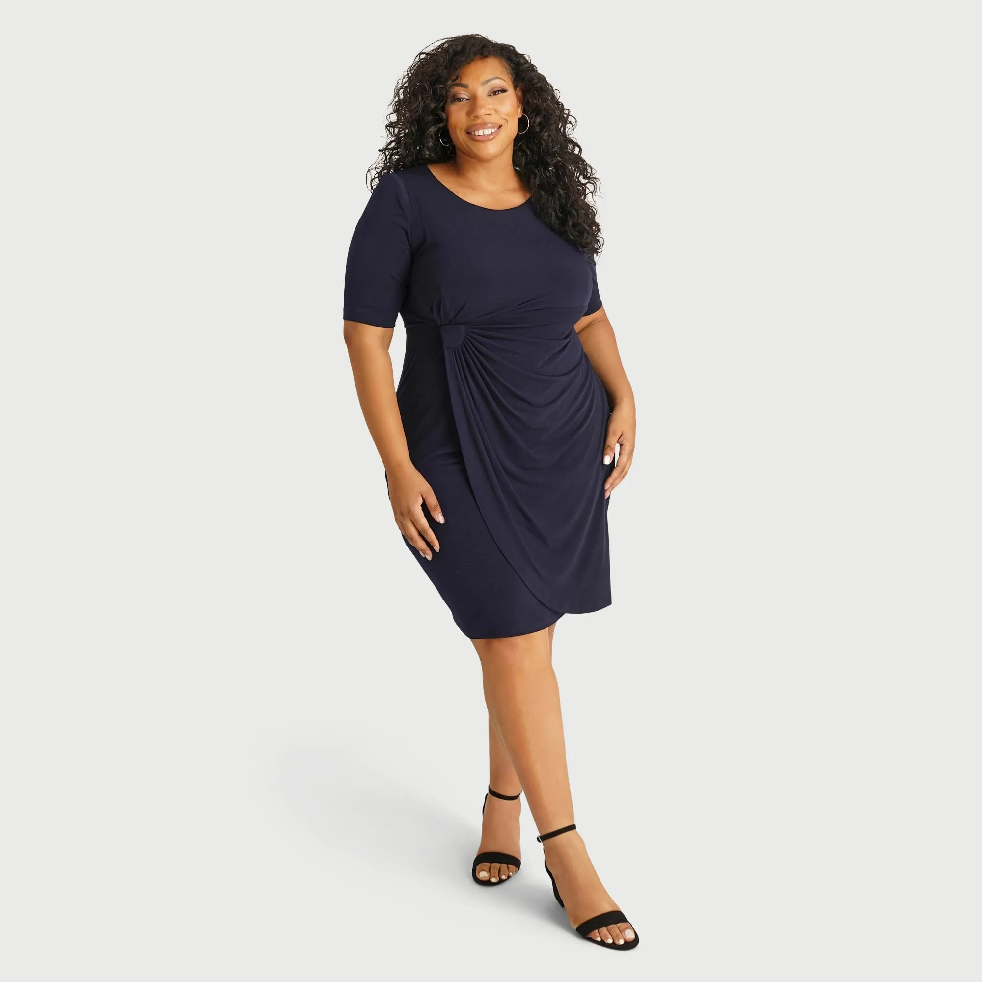 Lisa Navy Faux Wrap Dress