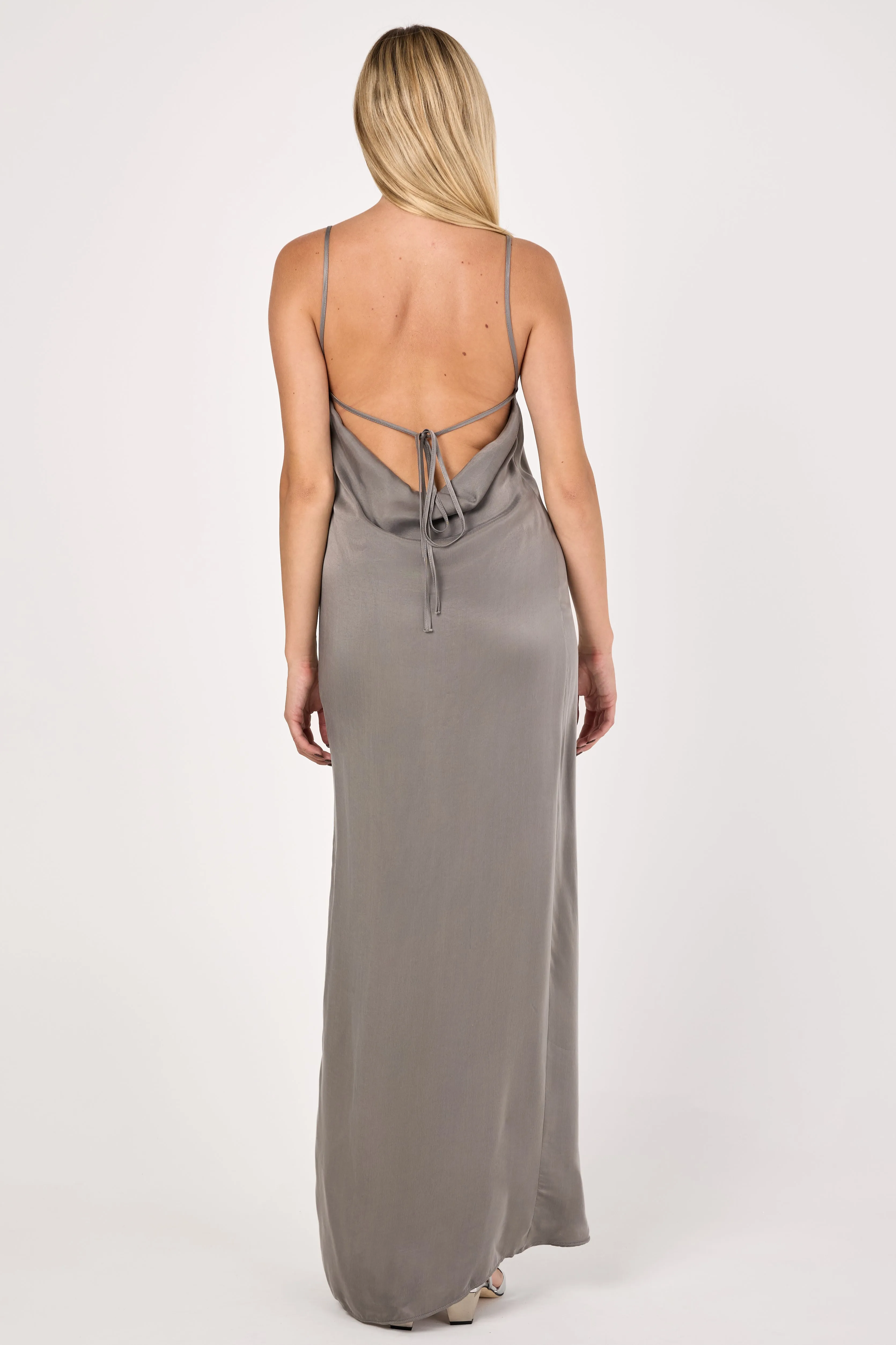 Long Cupro Dress in Ice Grey