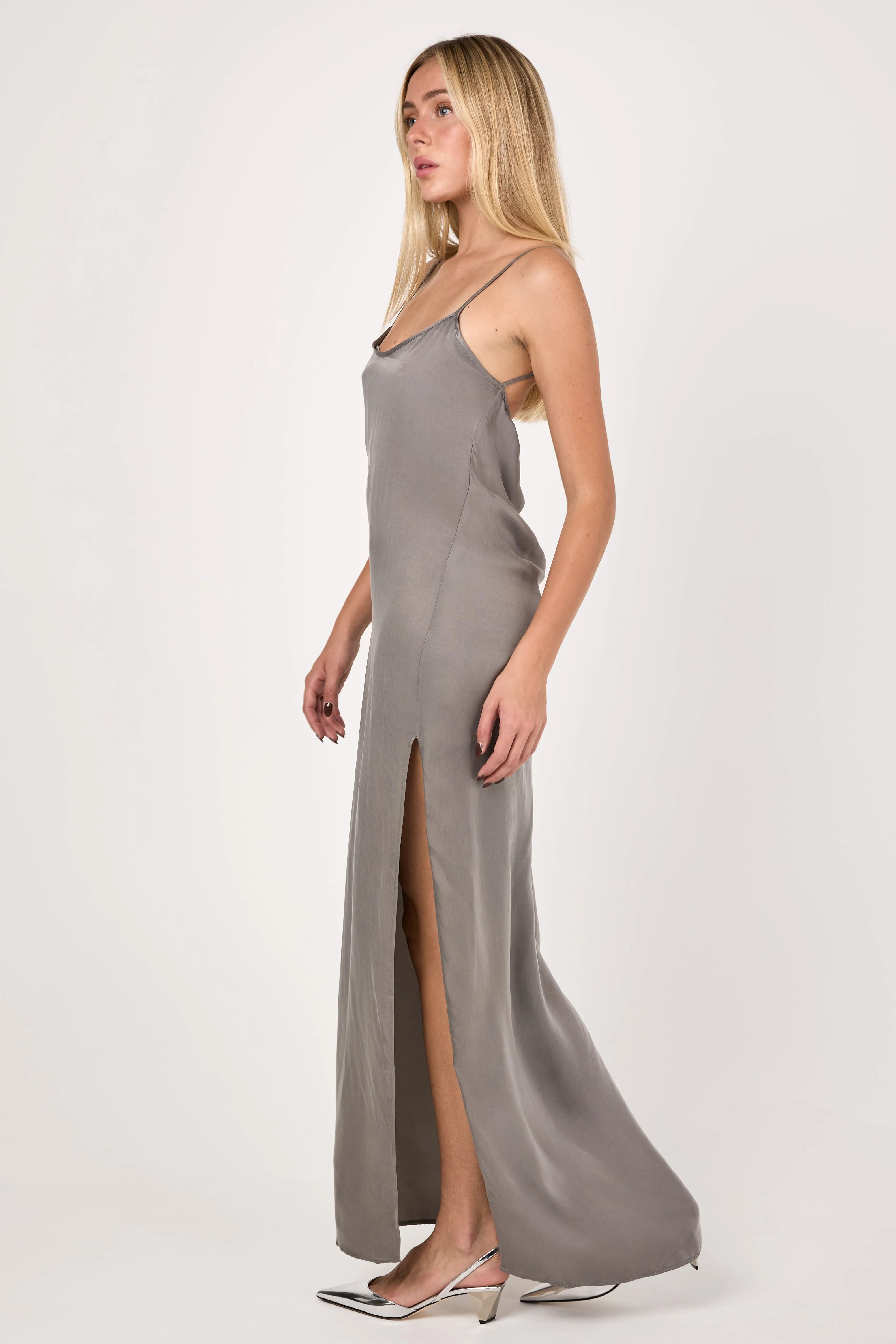 Long Cupro Dress in Ice Grey