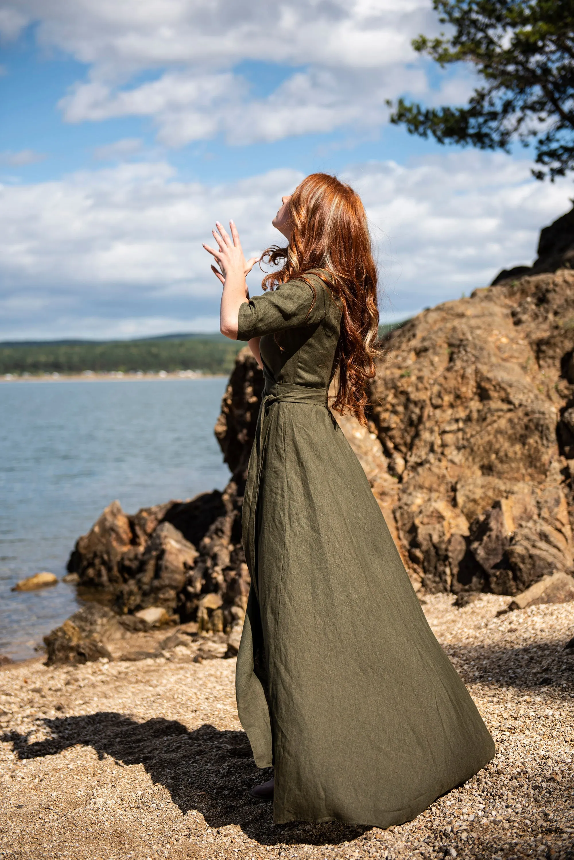 Long Linen Summer Dress with Tie Belt