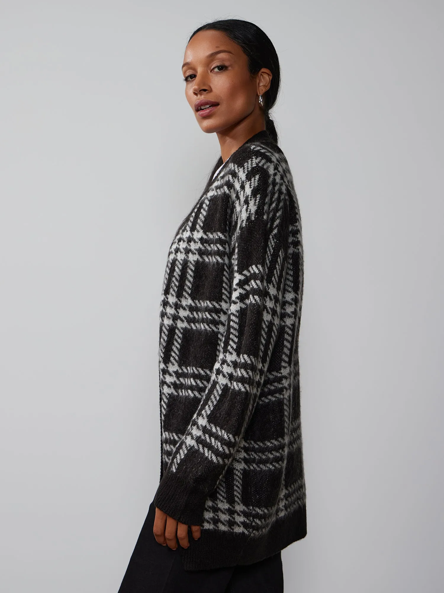 Long Sleeve Open Front Plaid Cardigan