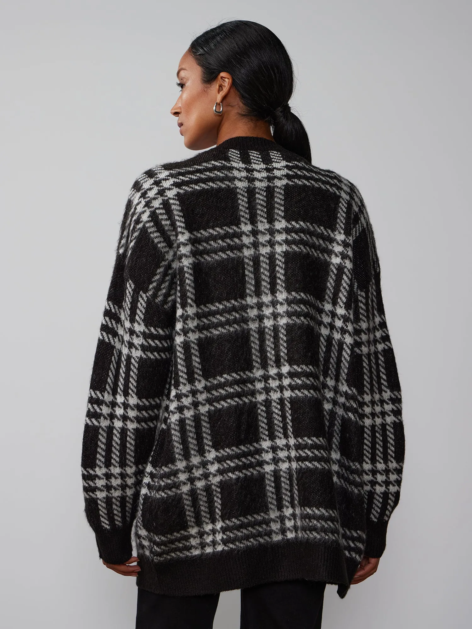 Long Sleeve Open Front Plaid Cardigan