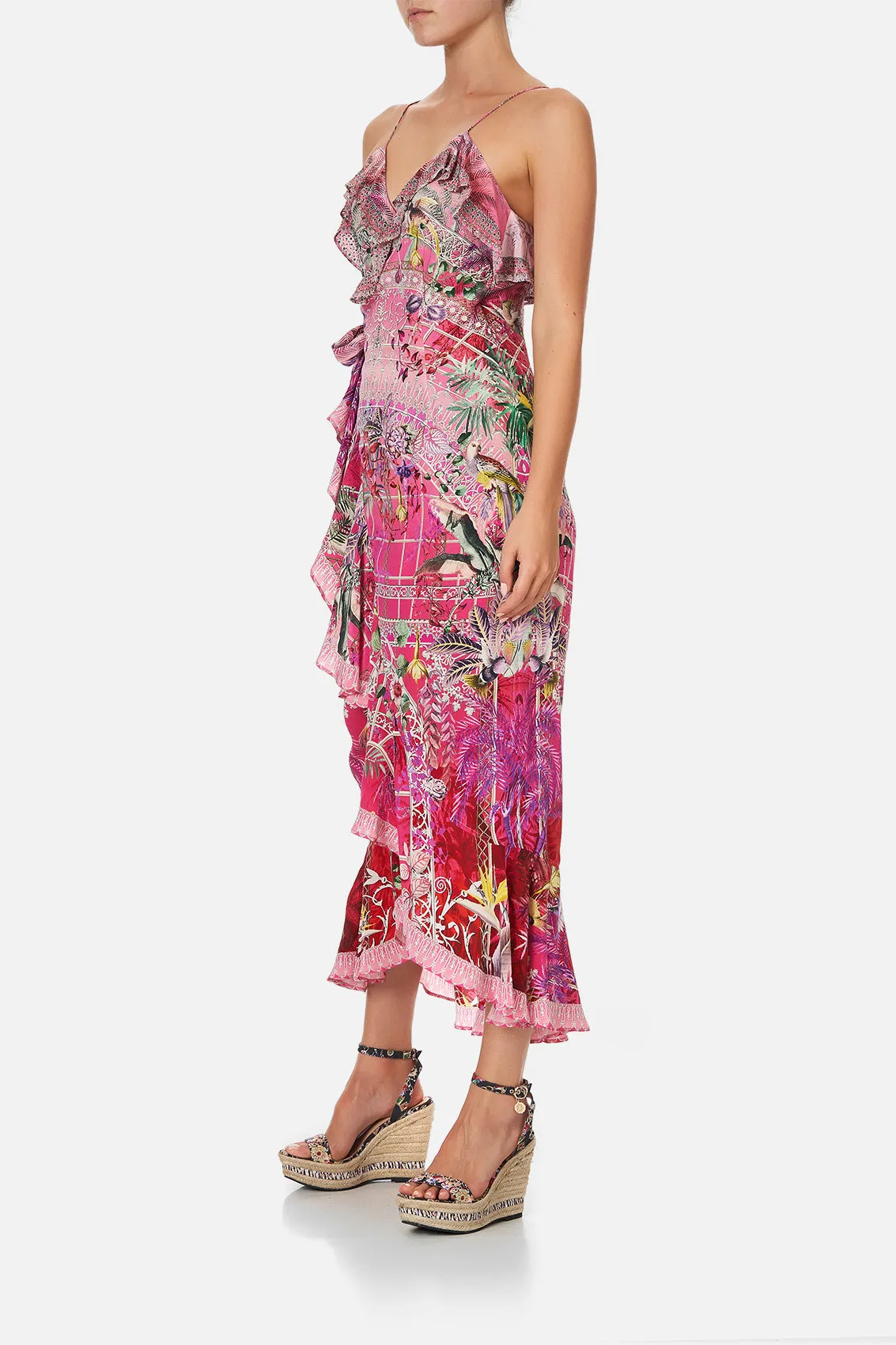 LONG WRAP DRESS WITH FRILL GLASSHOUSE ROMANCE