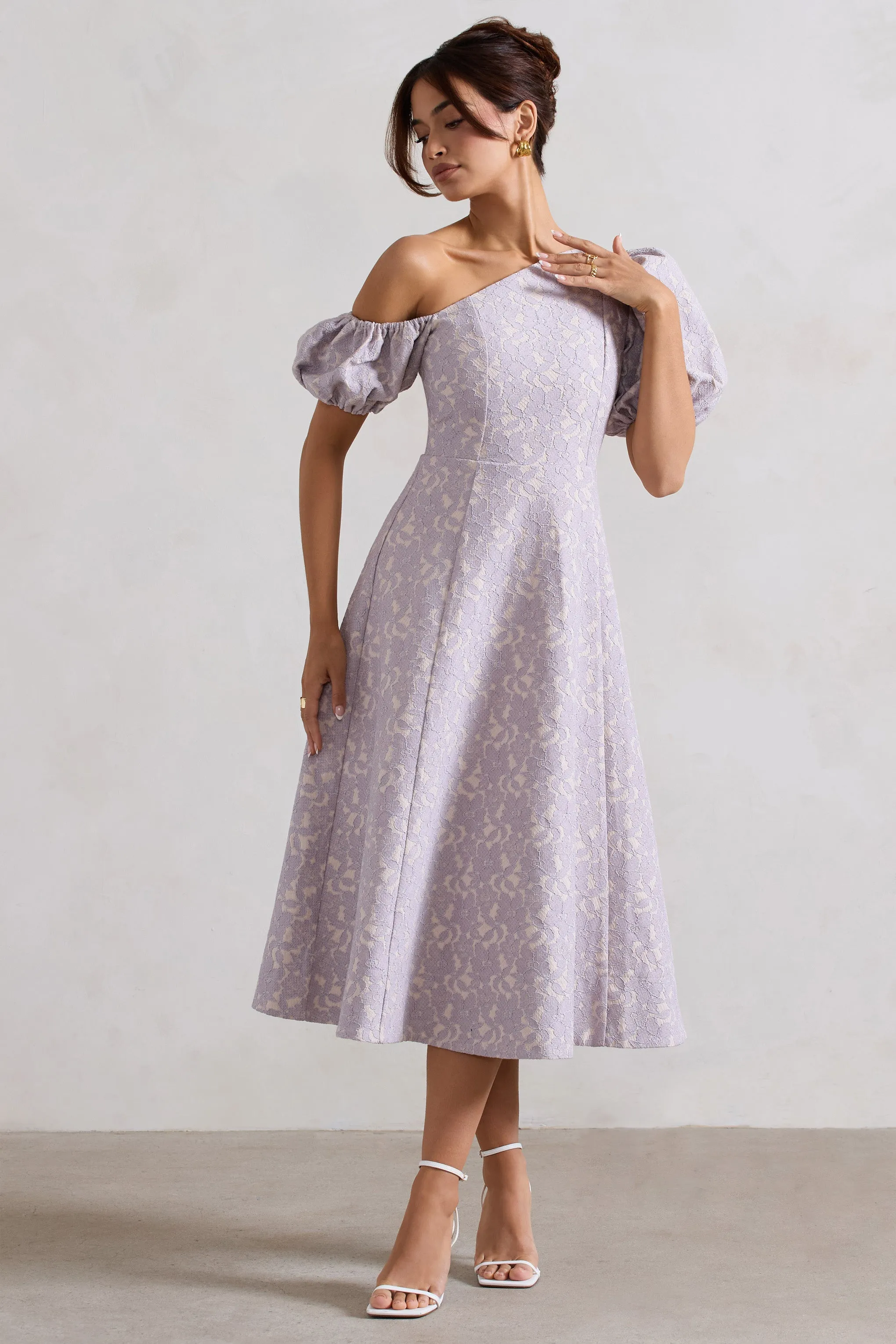 Lottie | Mauve Lace Asymmetric Puff-Sleeve Maxi Dress