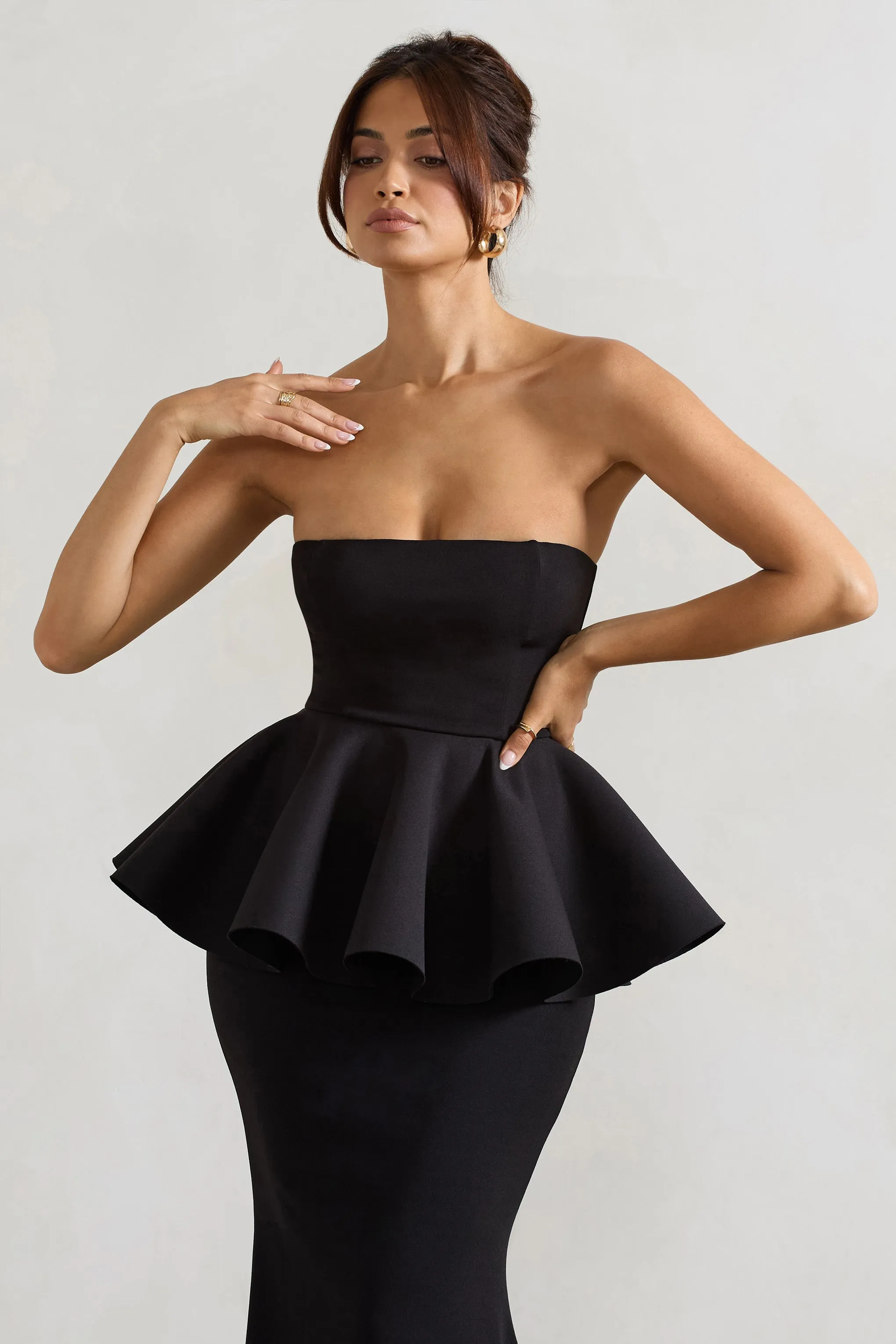 Louisiana | Black Bandeau Peplum Maxi Dress