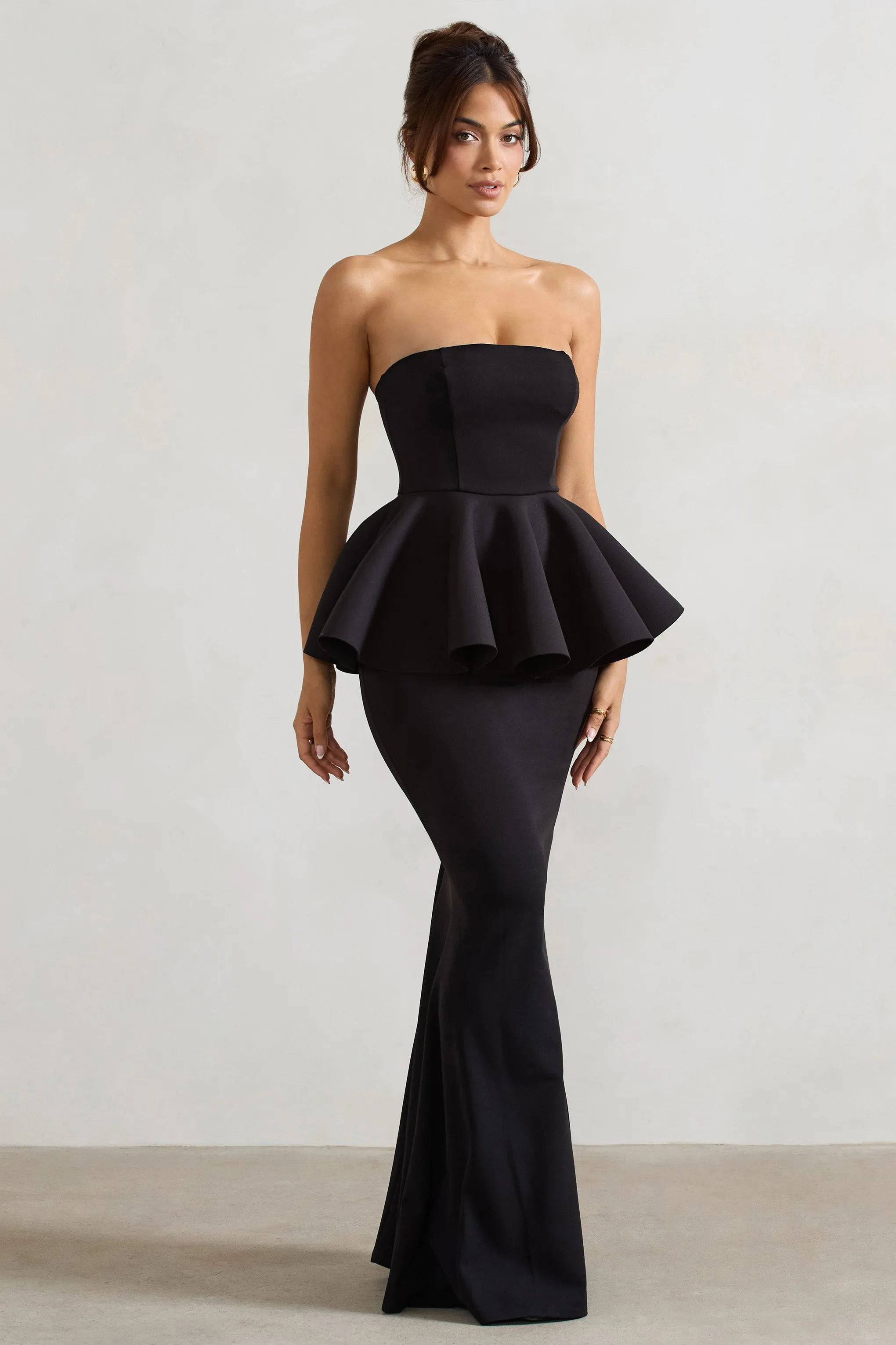 Louisiana | Black Bandeau Peplum Maxi Dress