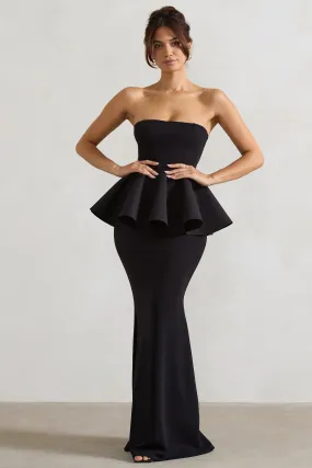 Louisiana | Black Bandeau Peplum Maxi Dress