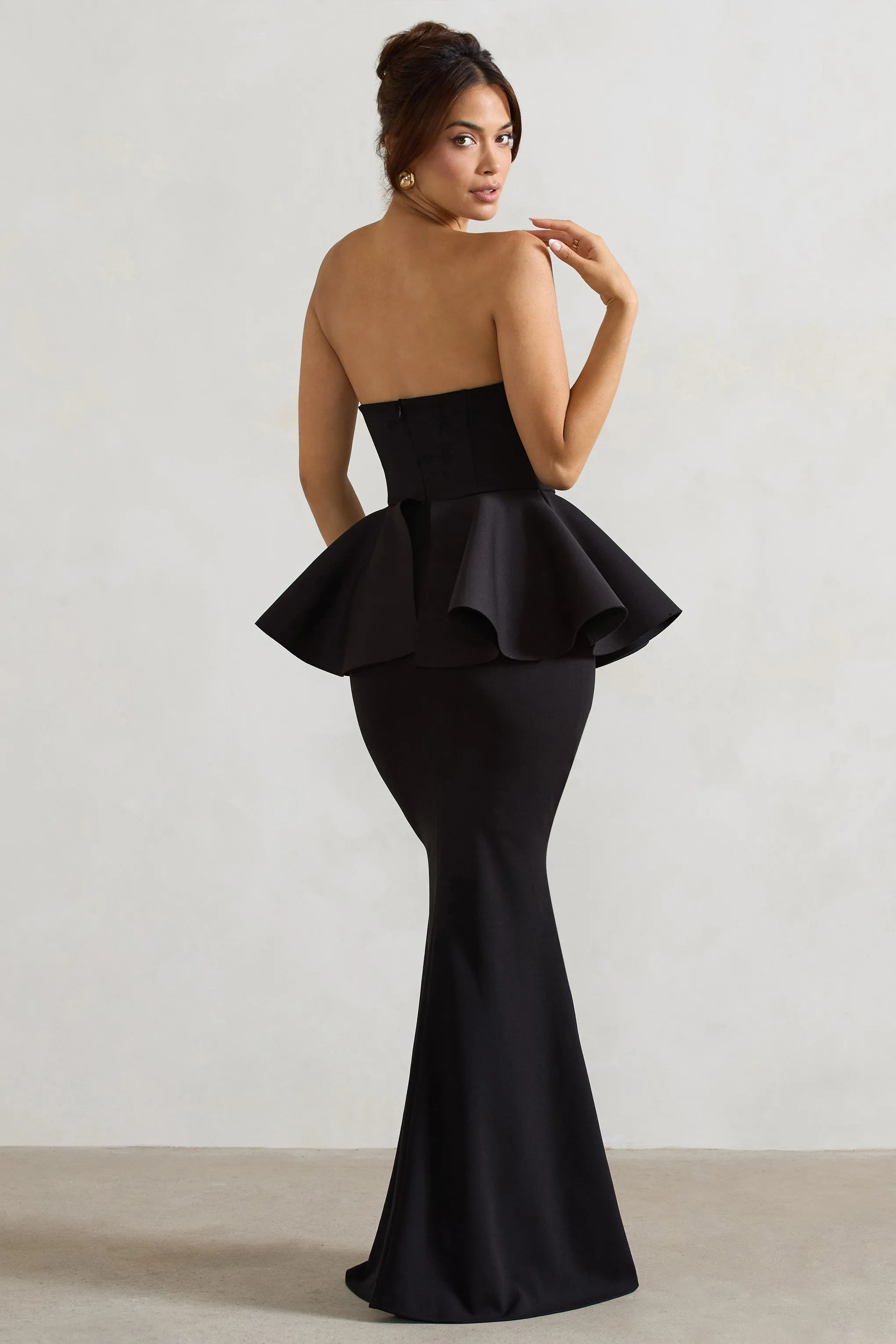 Louisiana | Black Bandeau Peplum Maxi Dress