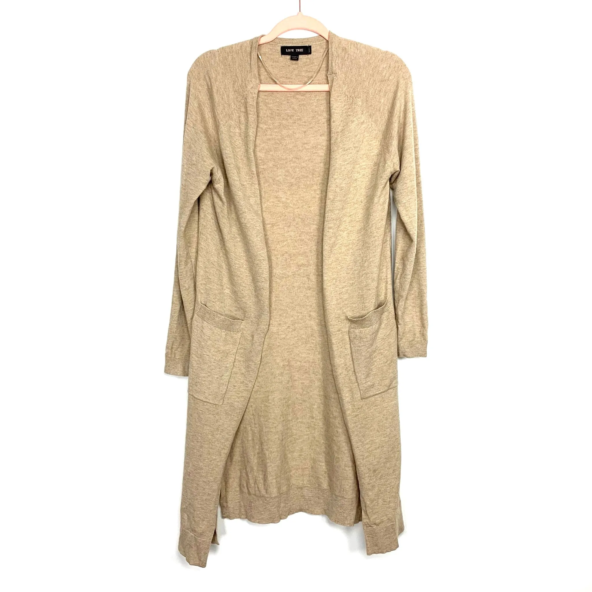 Love Tree Heathered Tan Soft Side Slit Duster Cardigan- Size S