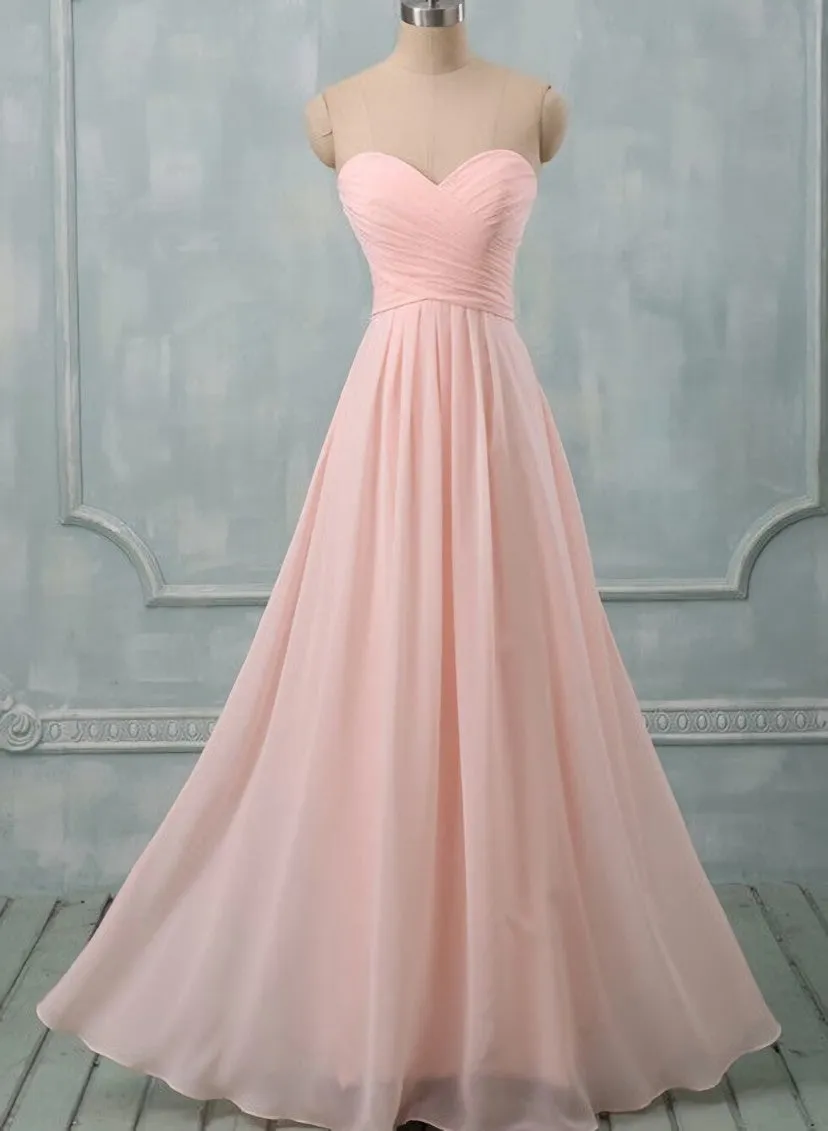 Lovely Light Pink Sweetheart Long Bridesmaid Dress, Long Prom Dress