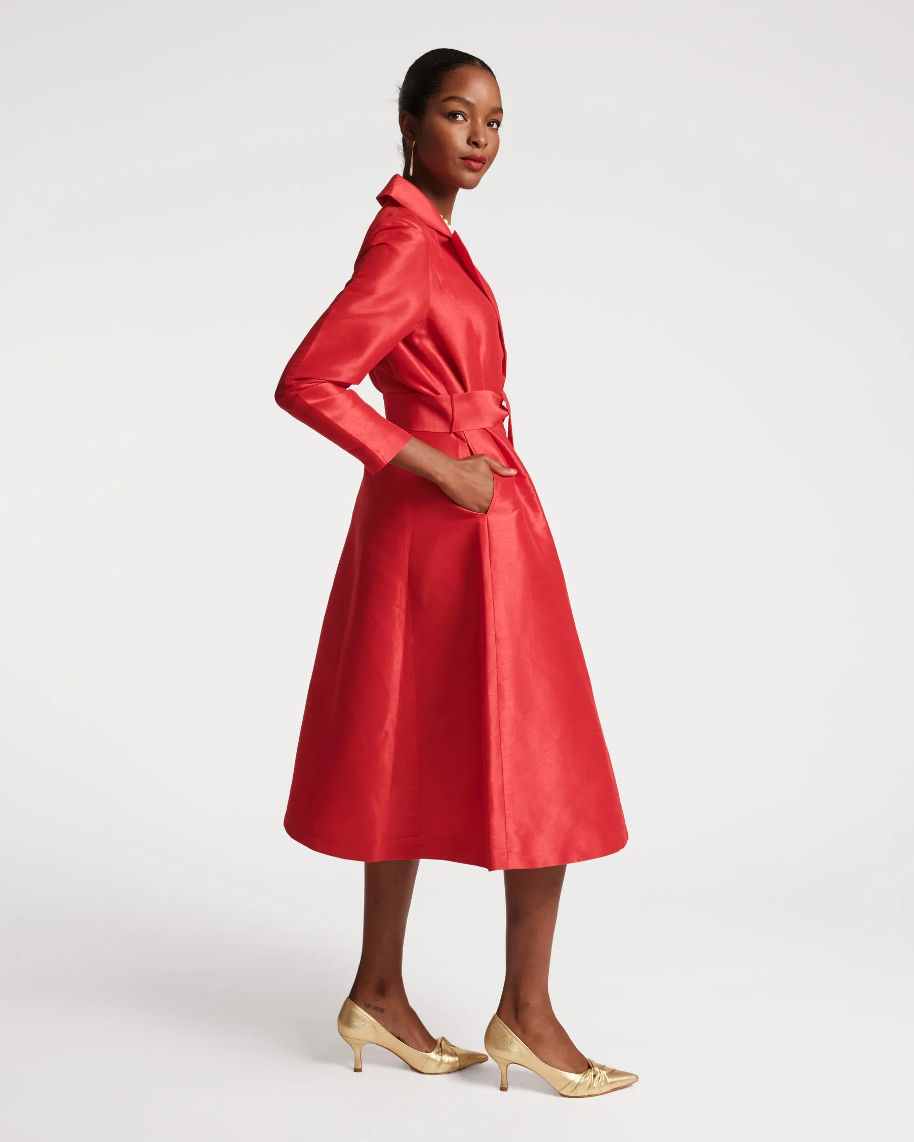 Lucille Dupioni Wrap Dress Red