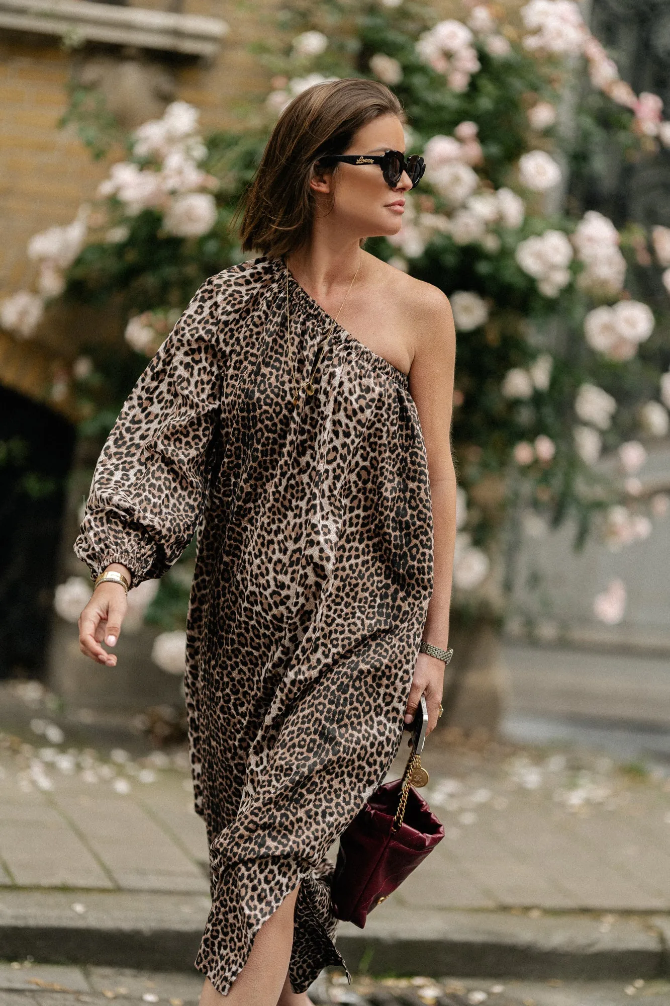 Margaret one shoulder long dress leopard