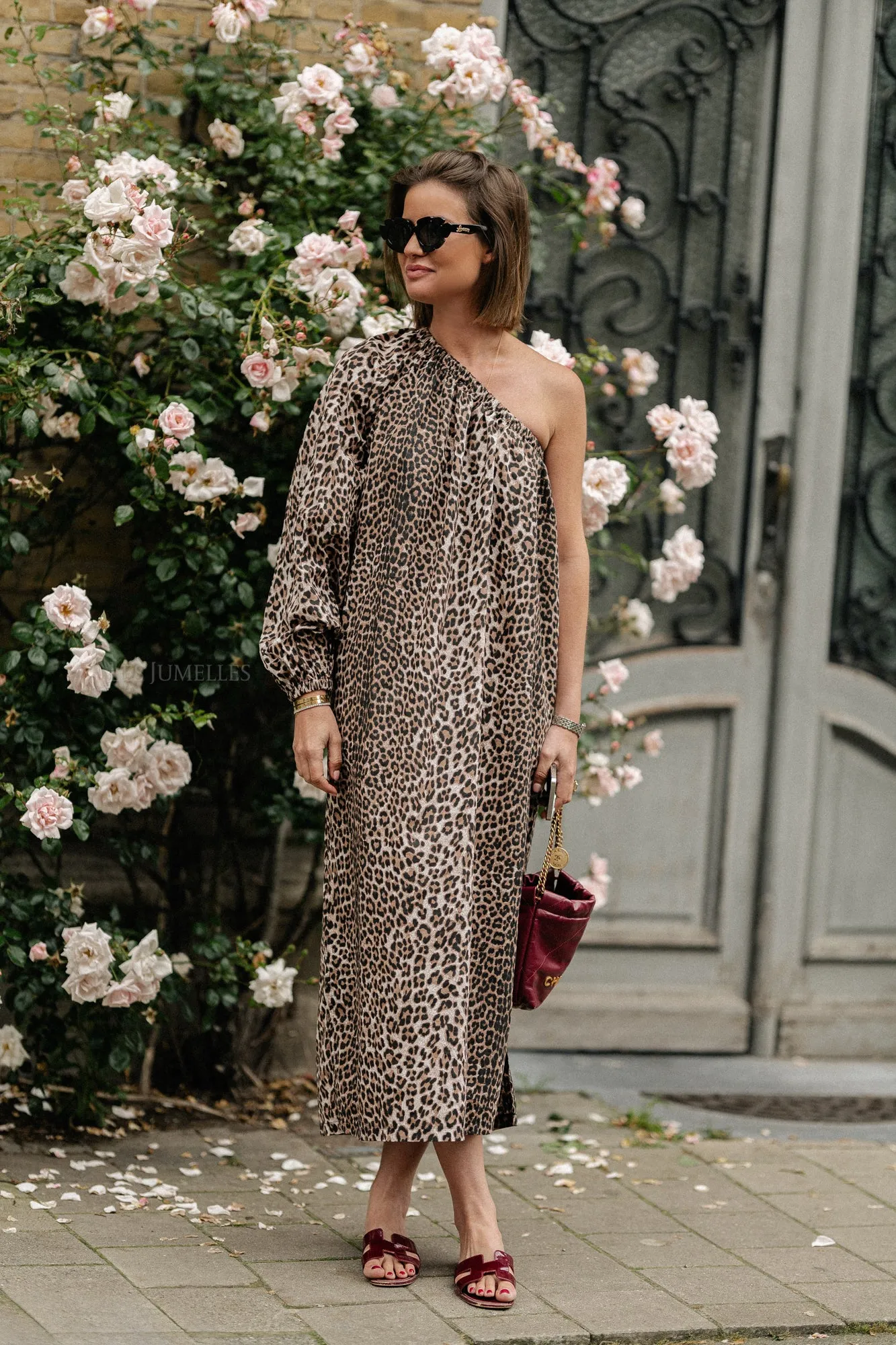 Margaret one shoulder long dress leopard