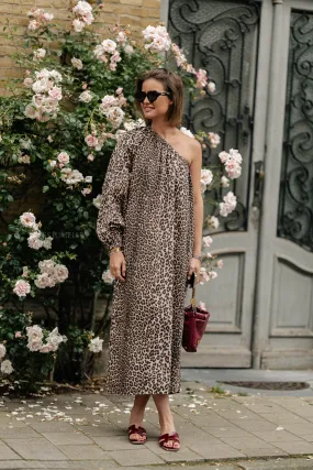 Margaret one shoulder long dress leopard