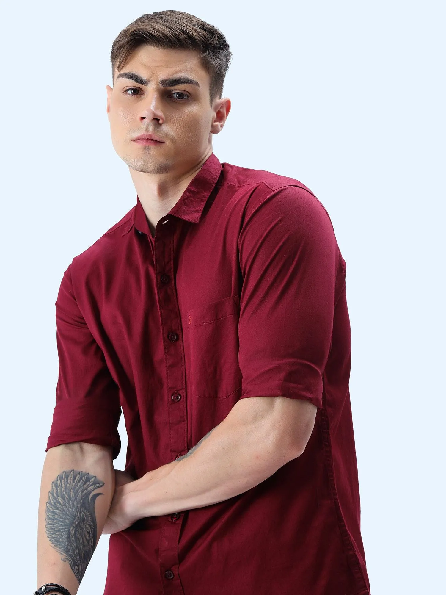 Maroon Solid Cotton Full Sleeve Shirt