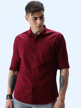 Maroon Solid Cotton Full Sleeve Shirt