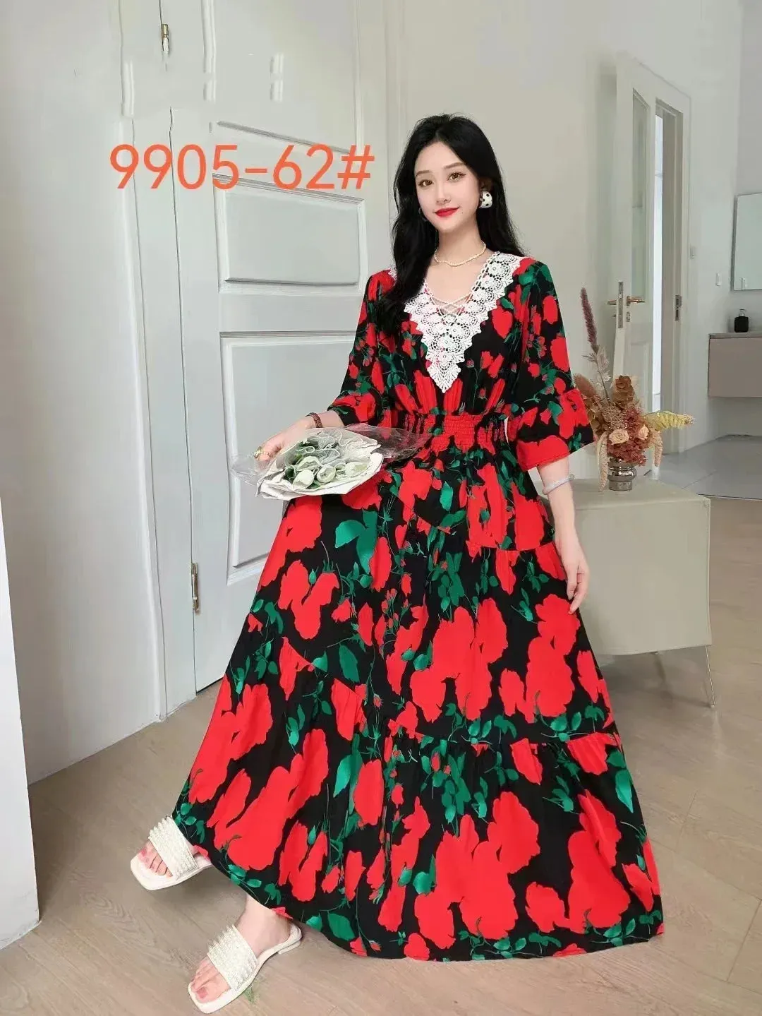 Maxi Long Lace Dress Women Summer Indian Clothes Vestidos Para Mujer Robe Bohemian Cotton Floral Beach Korean Style Casual