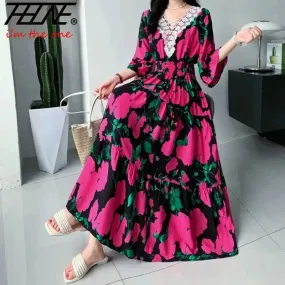 Maxi Long Lace Dress Women Summer Indian Clothes Vestidos Para Mujer Robe Bohemian Cotton Floral Beach Korean Style Casual