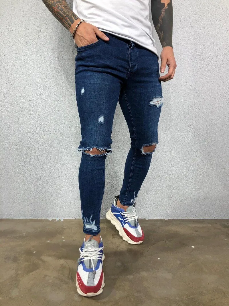 Men Skinny Ripped Stretch Denim Jeans