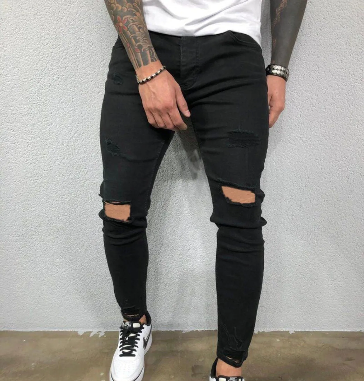 Men Skinny Ripped Stretch Denim Jeans