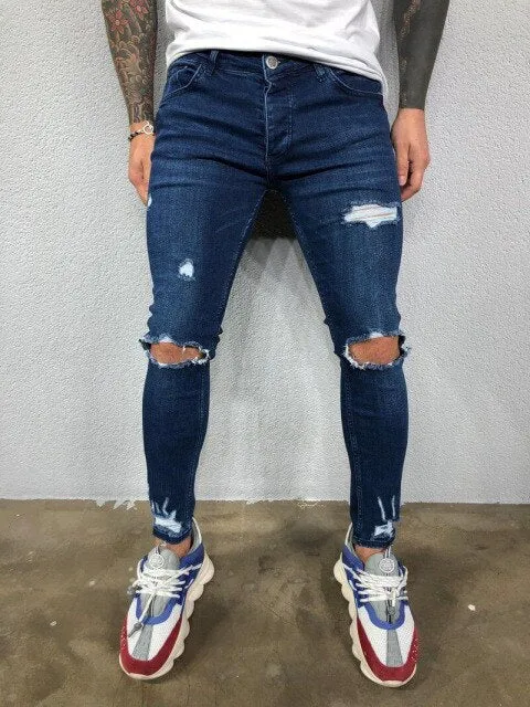 Men Skinny Ripped Stretch Denim Jeans