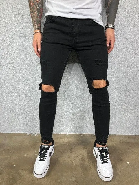 Men Skinny Ripped Stretch Denim Jeans