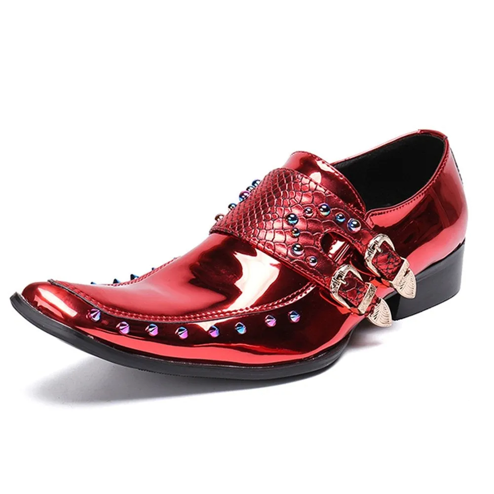 Men Slip On Red Monk Strap Oxford Shoes