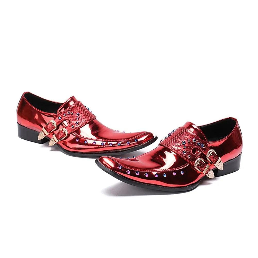 Men Slip On Red Monk Strap Oxford Shoes