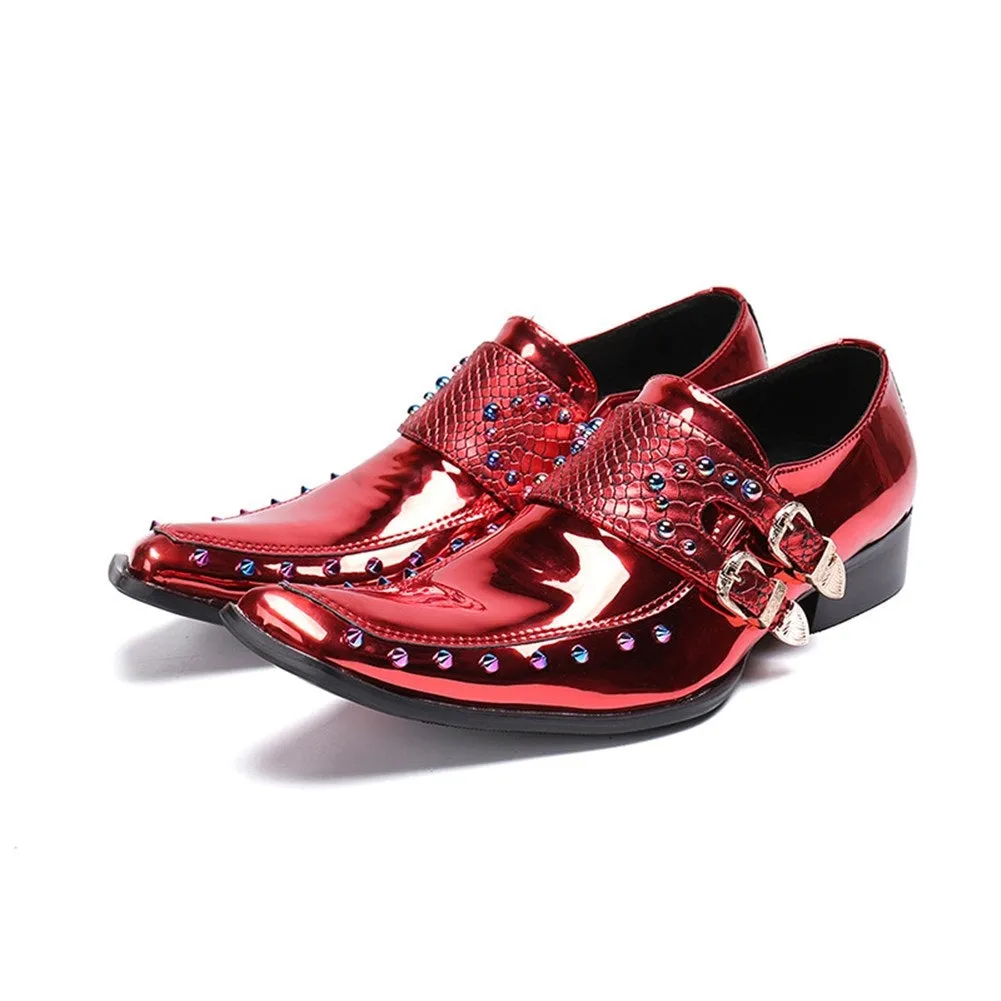 Men Slip On Red Monk Strap Oxford Shoes