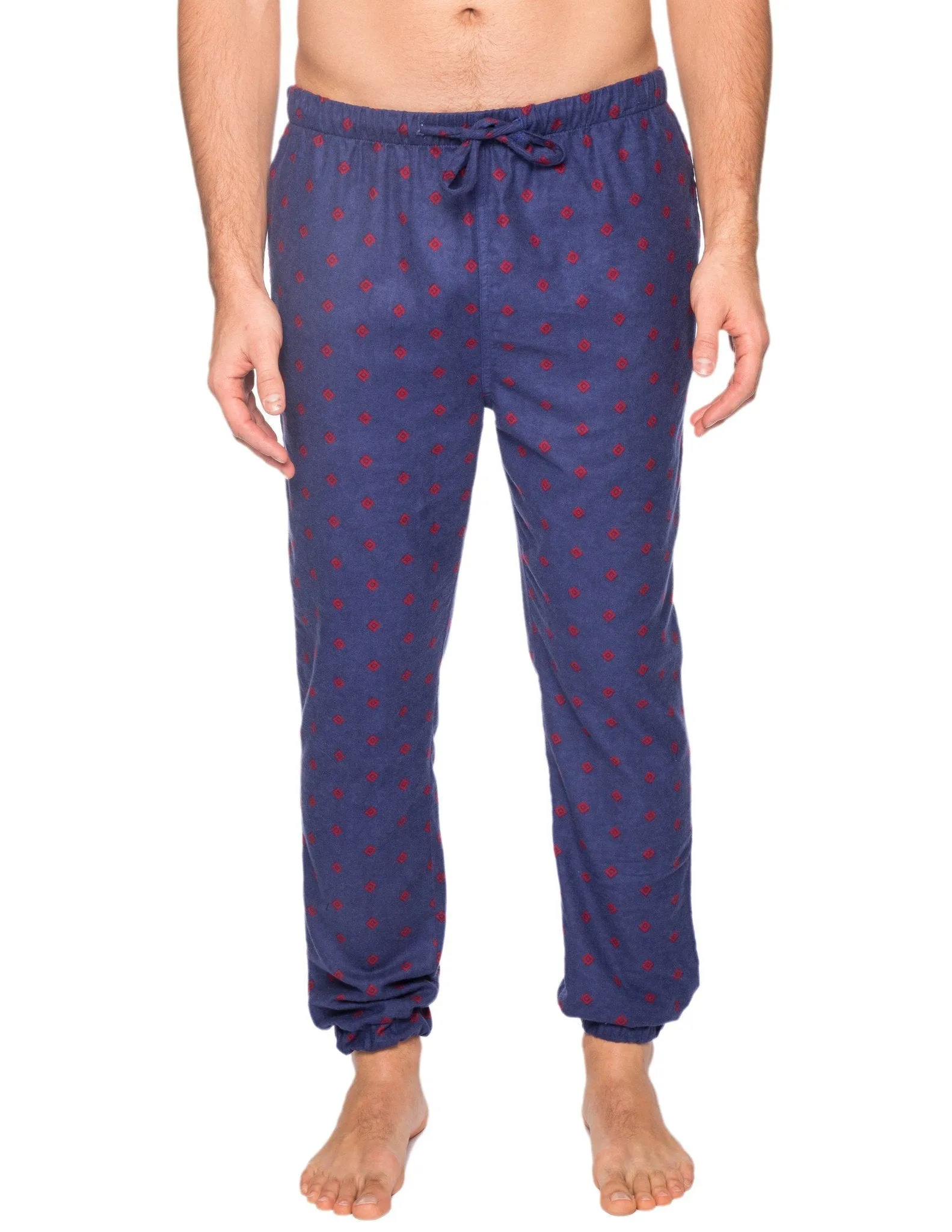 Men's 100% Cotton Flannel Jogger Lounge Pant - Double Diamond Navy/Red