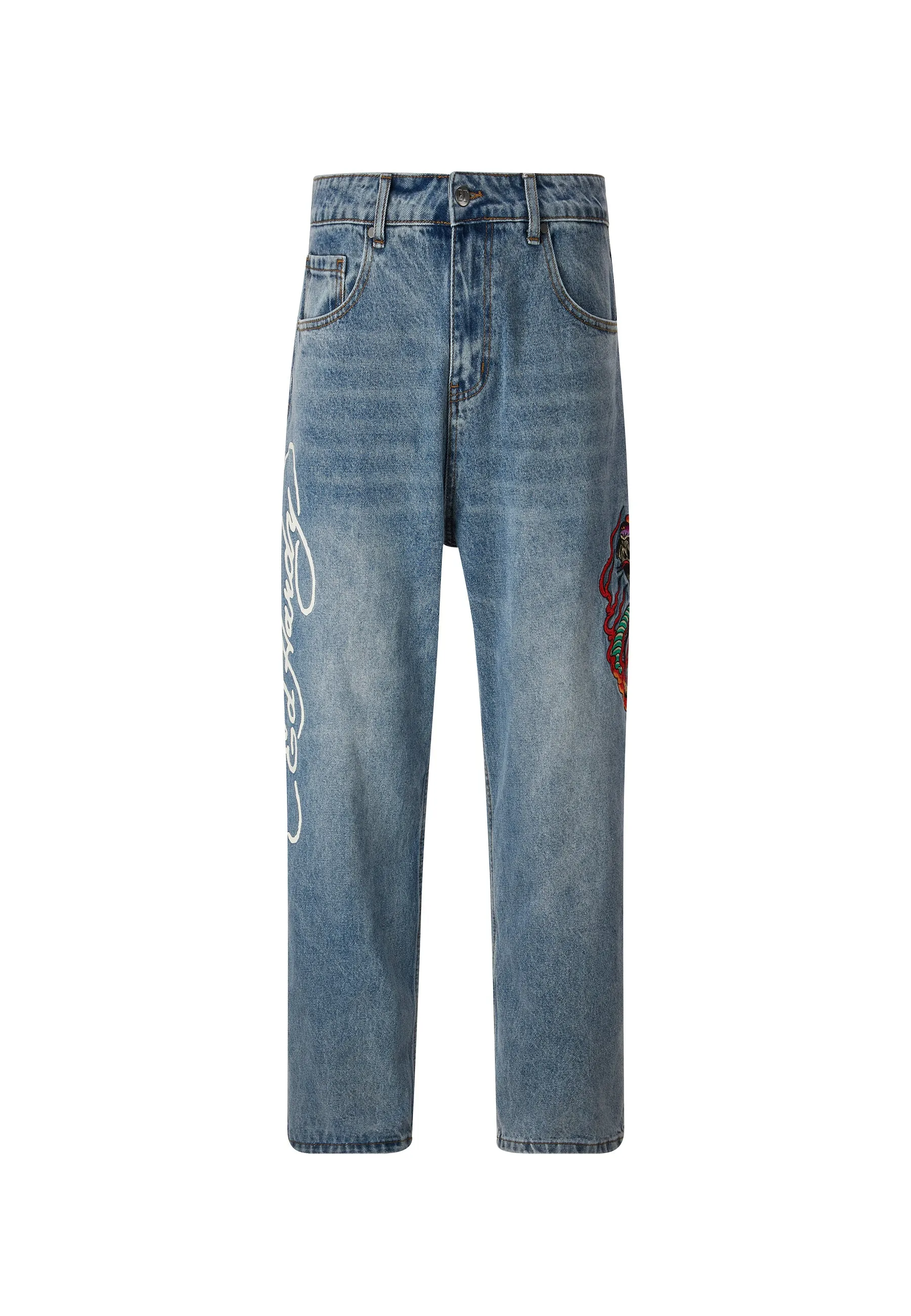 Mens Flamer-Snake Baggy Jeans - Bleach