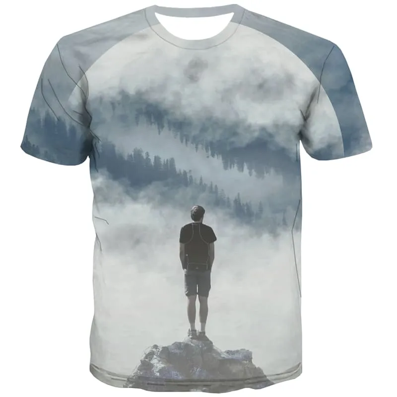 Moon T-shirt Men Forest Tshirts Novelty Landscape T-shirts 3d Harajuku Shirt Print