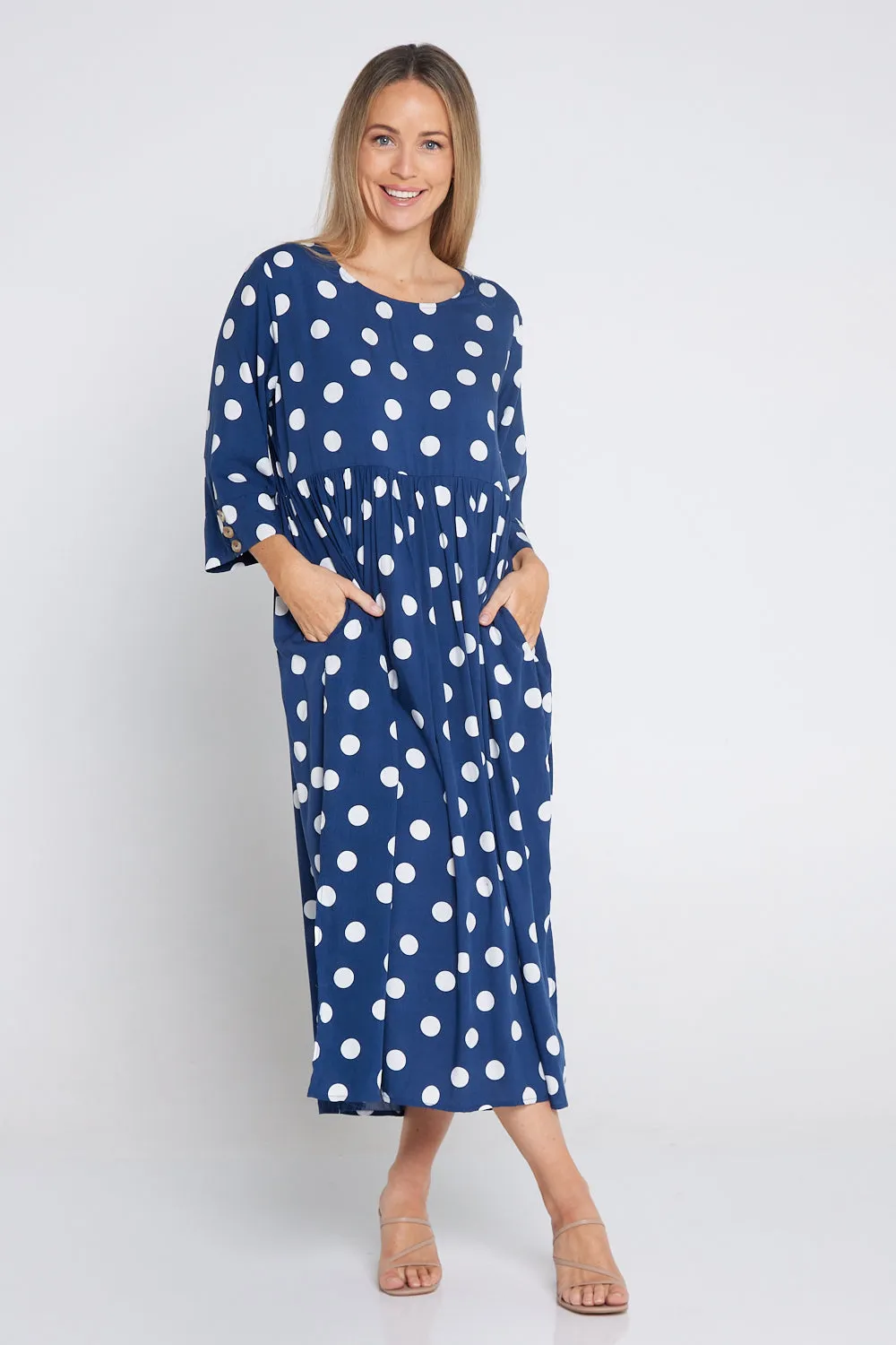 Morgan Dress - Navy/White Spot