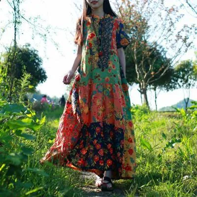 Multicolor Random Patchwork Hippie Dress