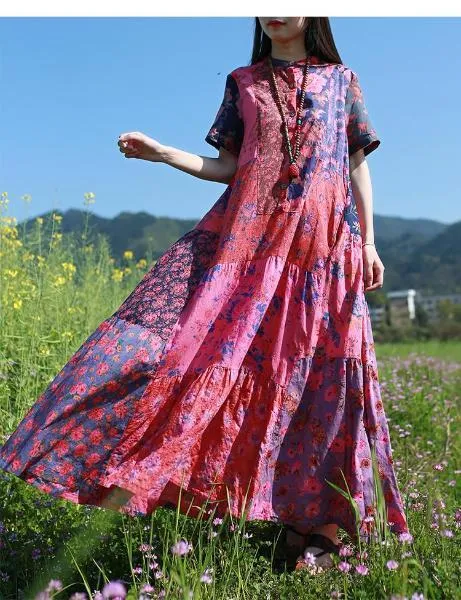 Multicolor Random Patchwork Hippie Dress