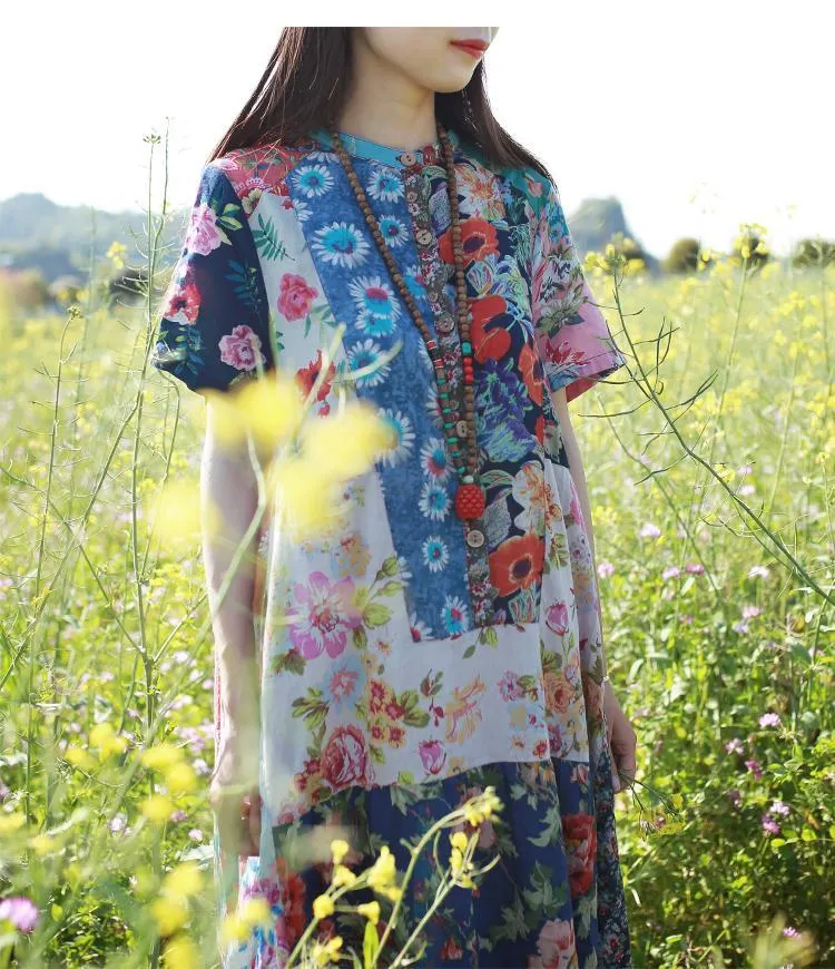 Multicolor Random Patchwork Hippie Dress