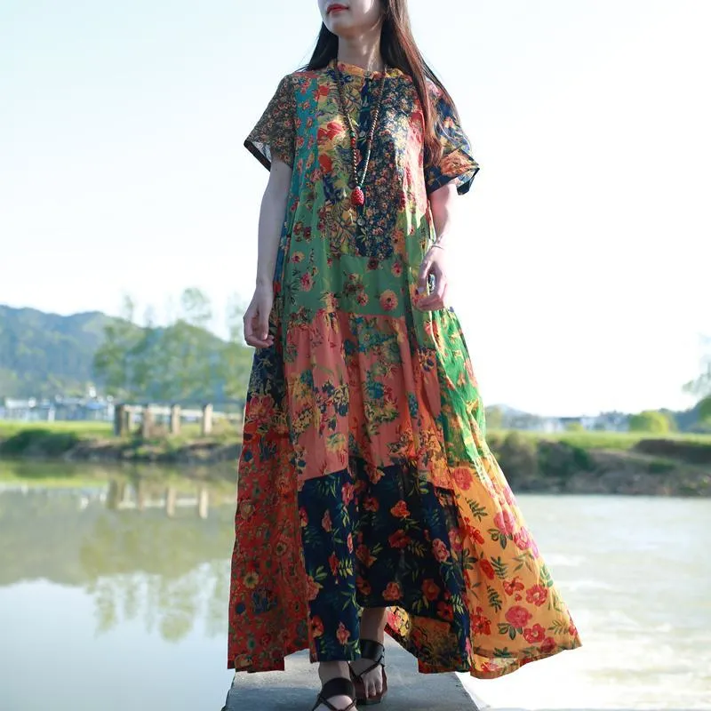 Multicolor Random Patchwork Hippie Dress