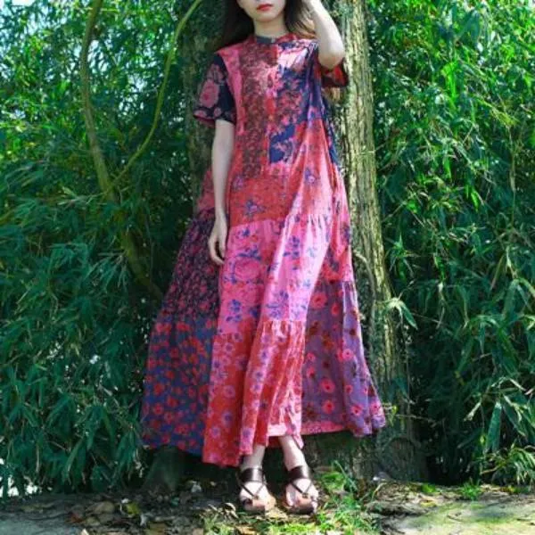 Multicolor Random Patchwork Hippie Dress